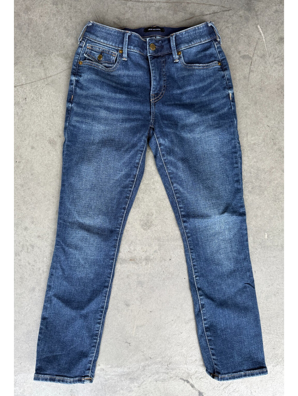 True Religion Jeans Womens 27w Jennie Curvy Mid Rise Skinny Dark Wash Whiskers